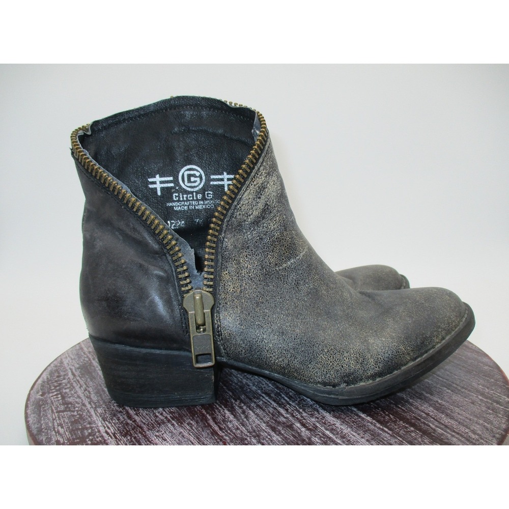Circle G Boots Womens 7 Leather Ankle Booties‎ Zipper Distressed Moto Western